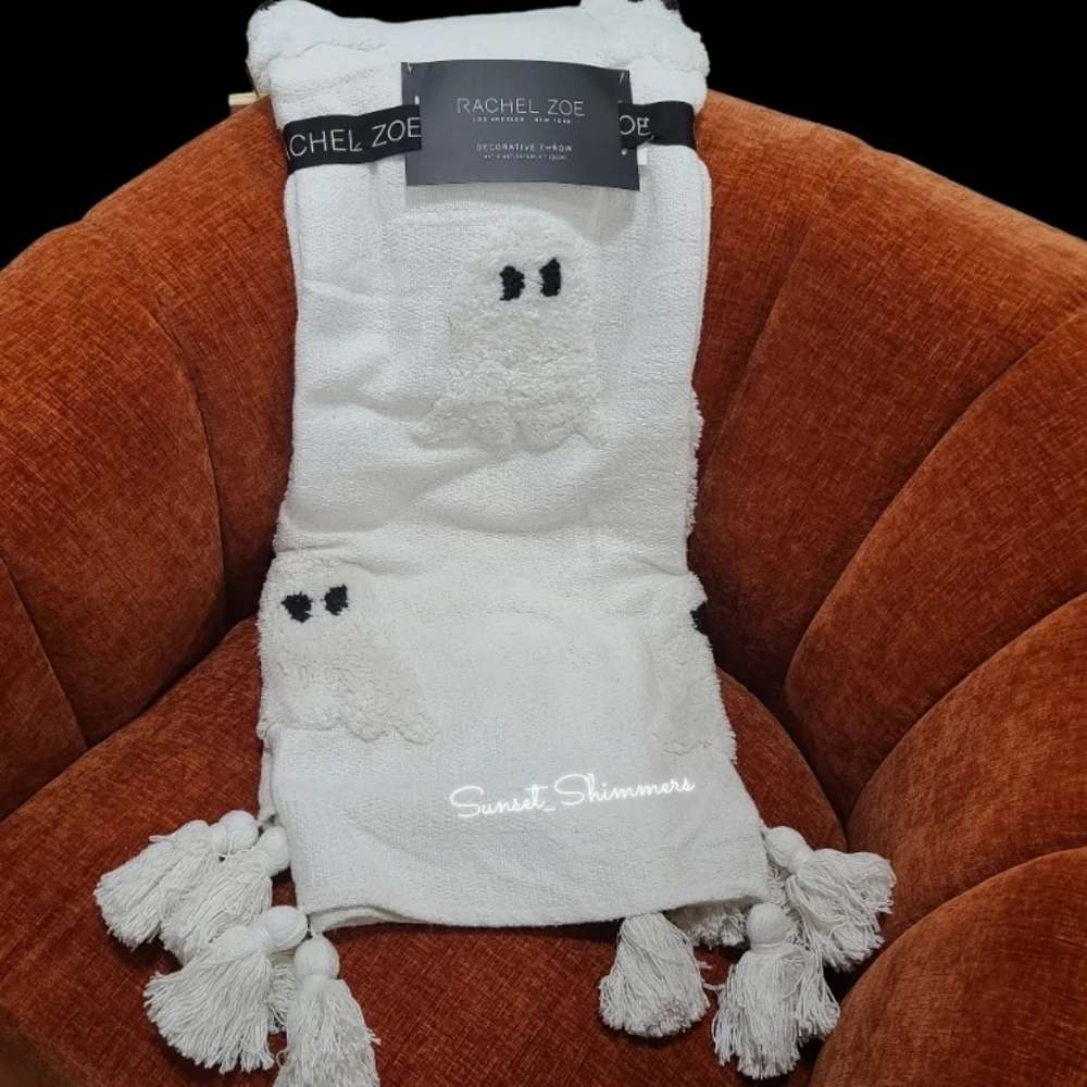 Rachel Zoe White On White Ghost Throw Blanket Decor w/ TASSELS 60